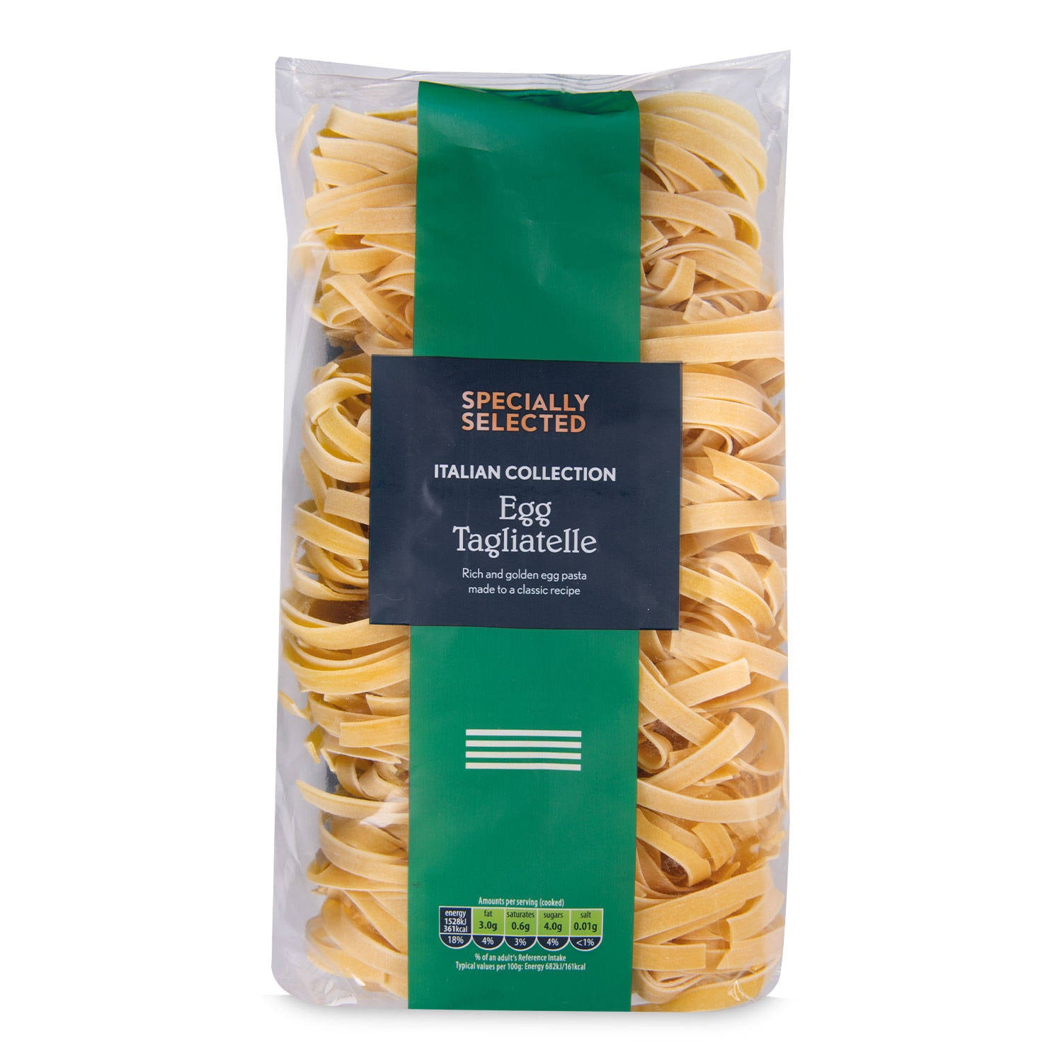 Egg tagliatelle pasta free from milk and mustard, imported from the UK