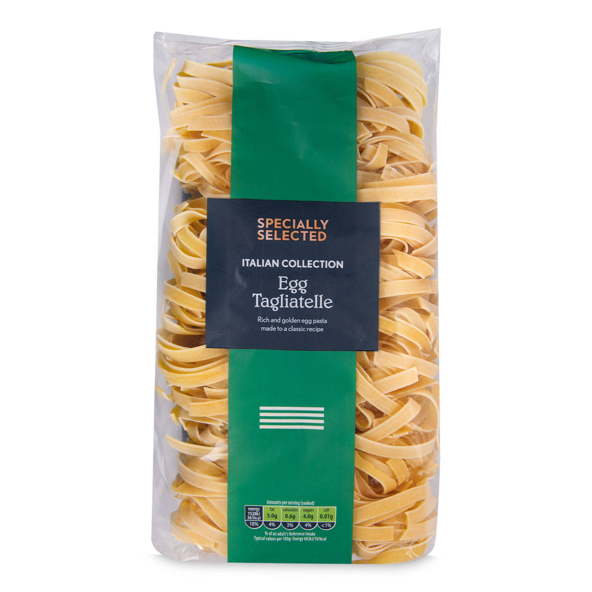 Egg tagliatelle pasta free from milk and mustard, imported from the UK