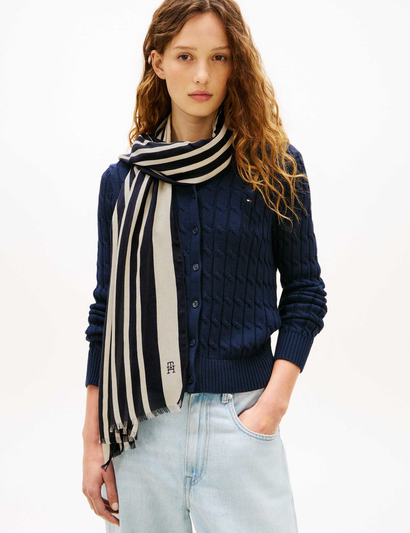Tommy Hilfiger Elevated Chic Cotton Rich Striped Scarf, imported from the UK