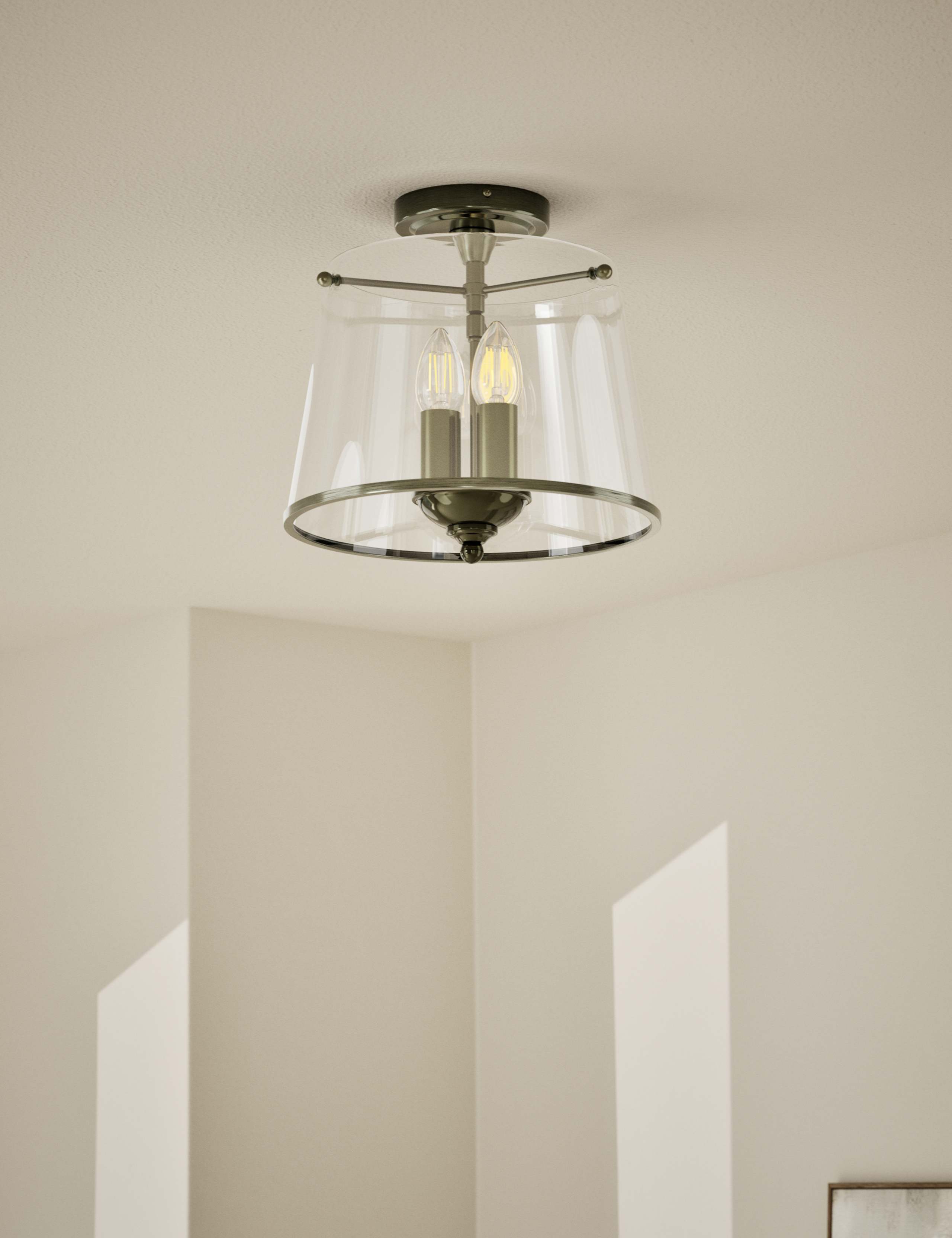 Elisabeth glass flush ceiling light with brass trims UK version