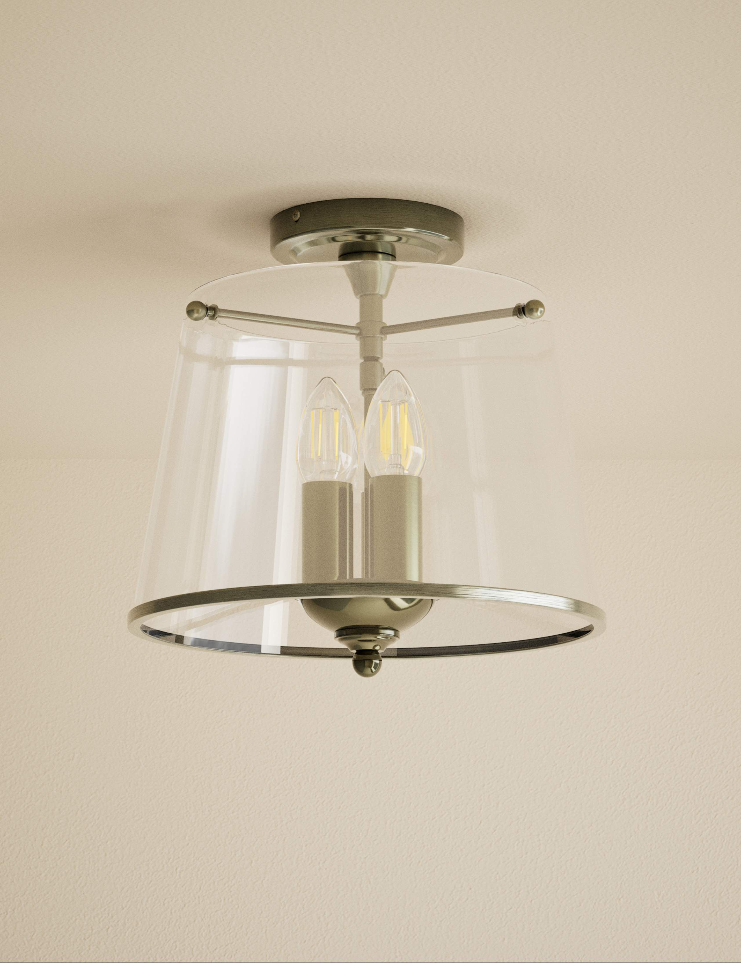 Elisabeth glass flush ceiling light with brass trims UK version
