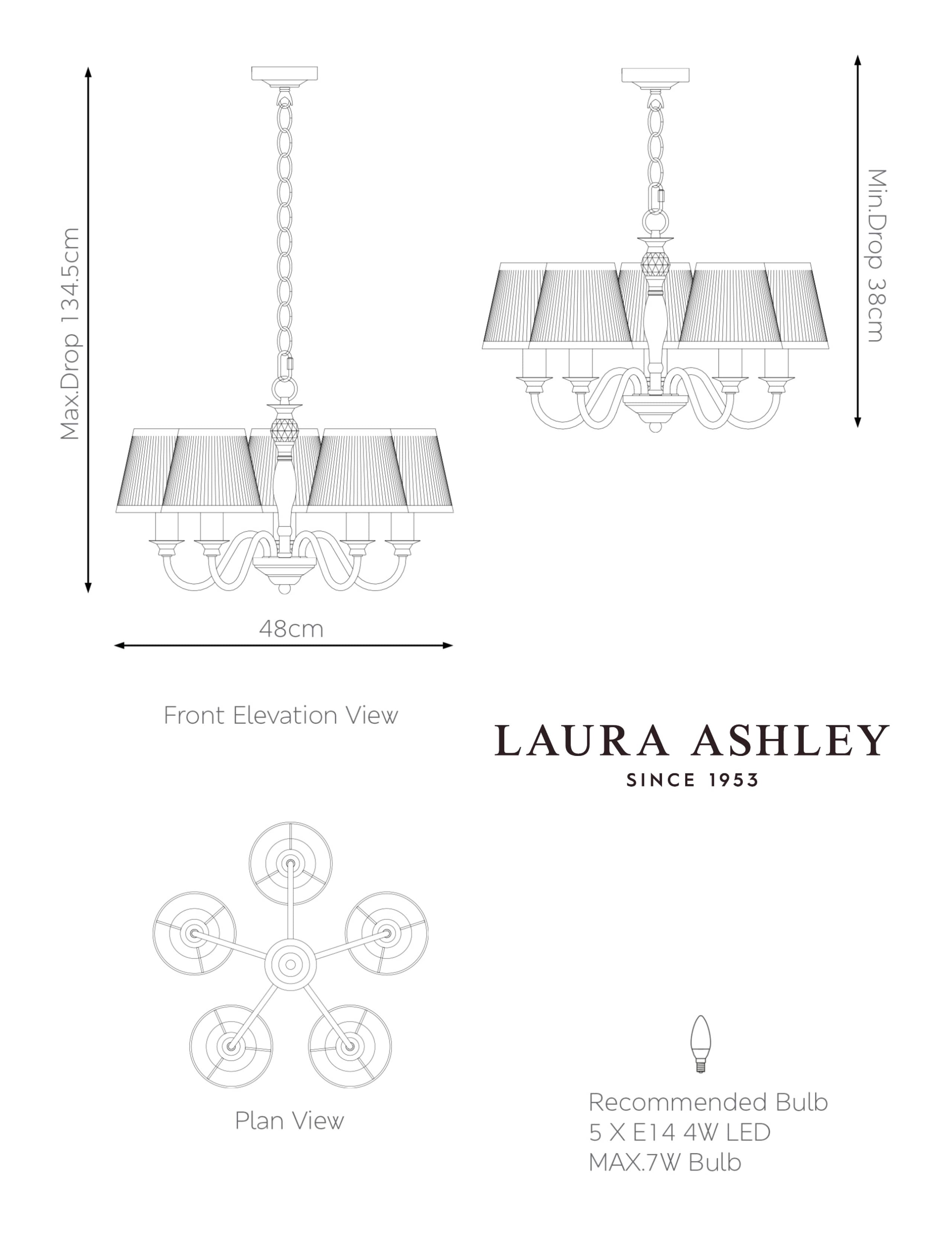 Laura Ashley Ellis five arm pendant light 48cm, UK version