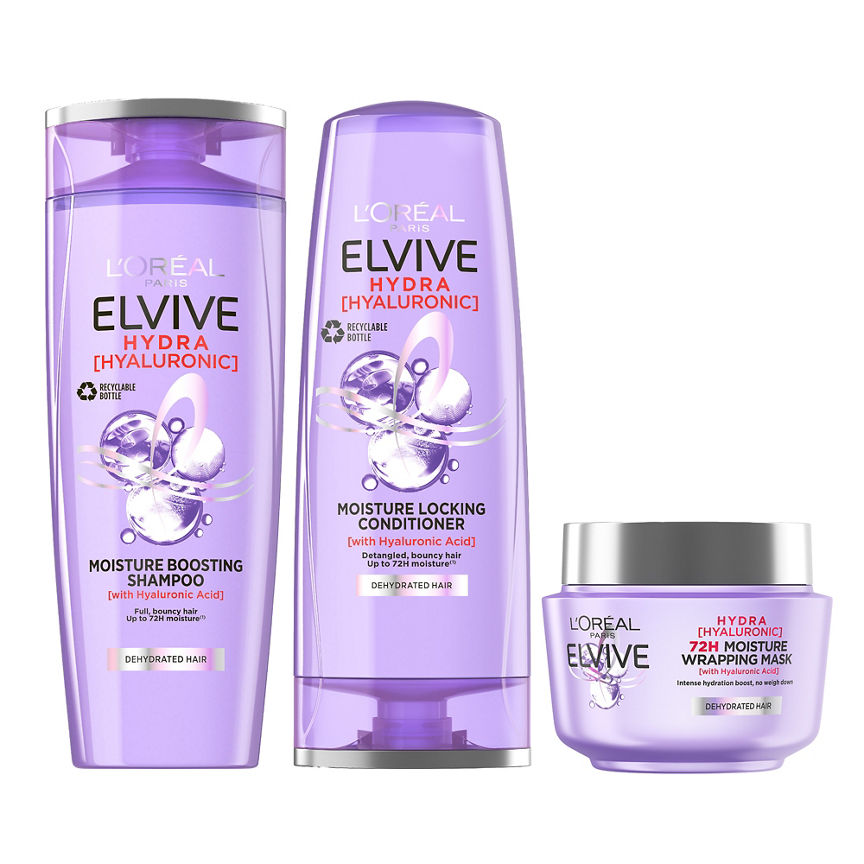 L'Oreal Elvive Hydra Hyaluronic Shampoo, Conditioner &amp; Hair Mask Bundle