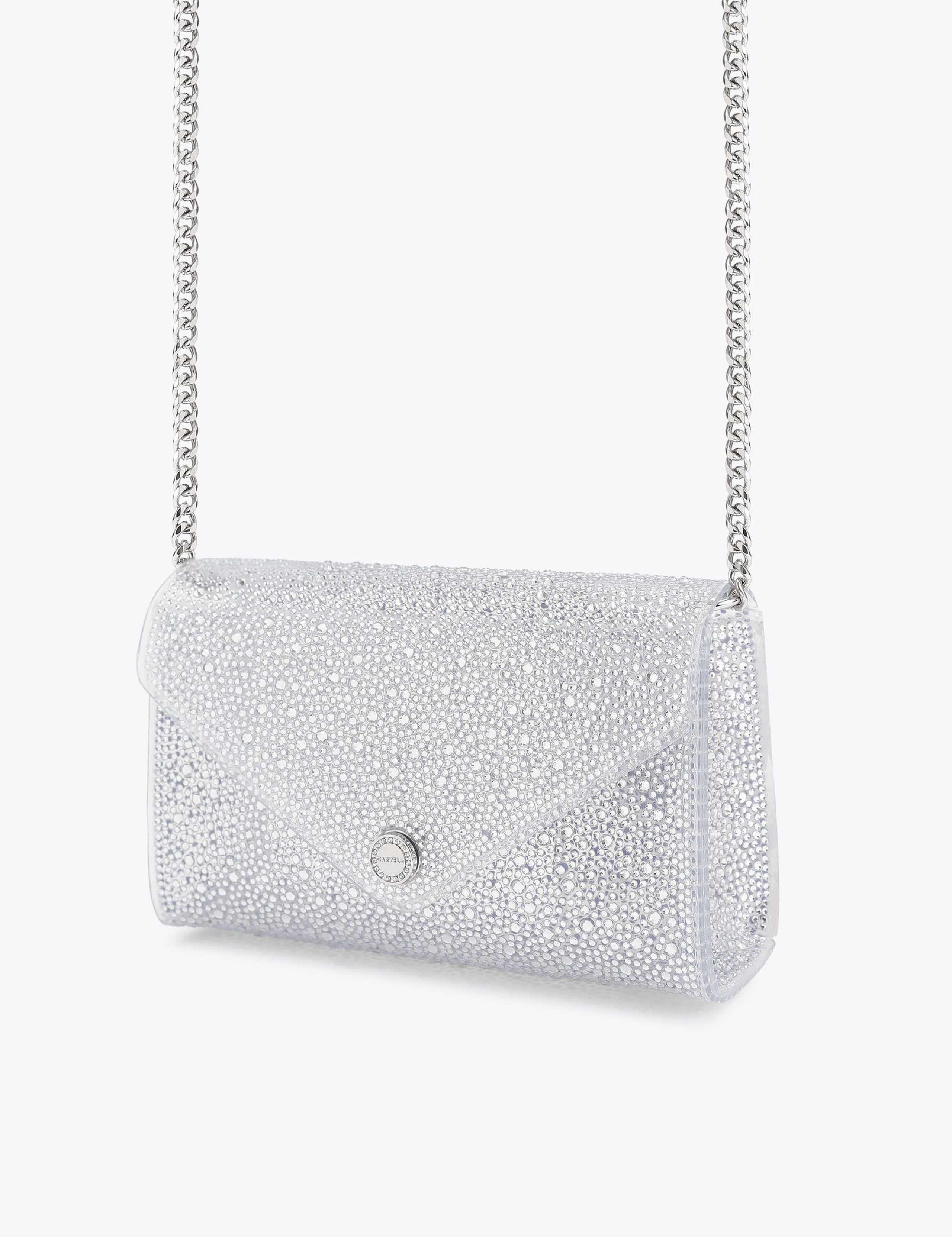 Carvela embellished chain strap clutch bag, imported from the UK