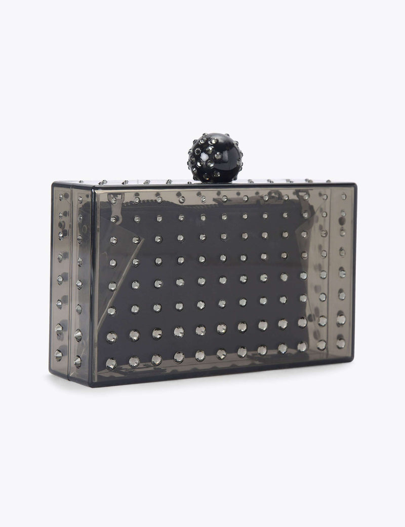 Carvela embellished clutch bag in smoked perspex with crystal details - British product
