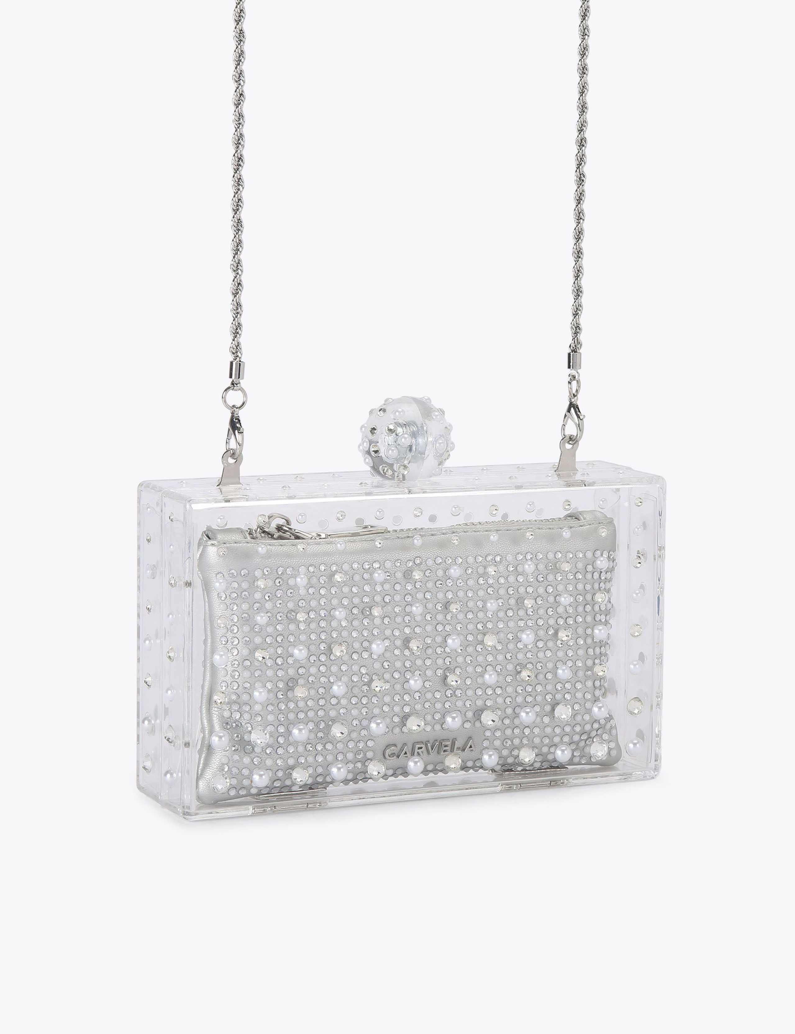 Carvela clutch bag clear perspex with crystals - British product