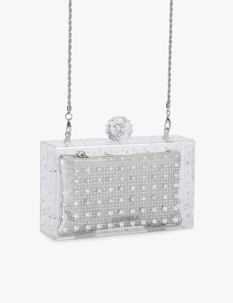 Carvela clutch bag clear perspex with crystals - British product