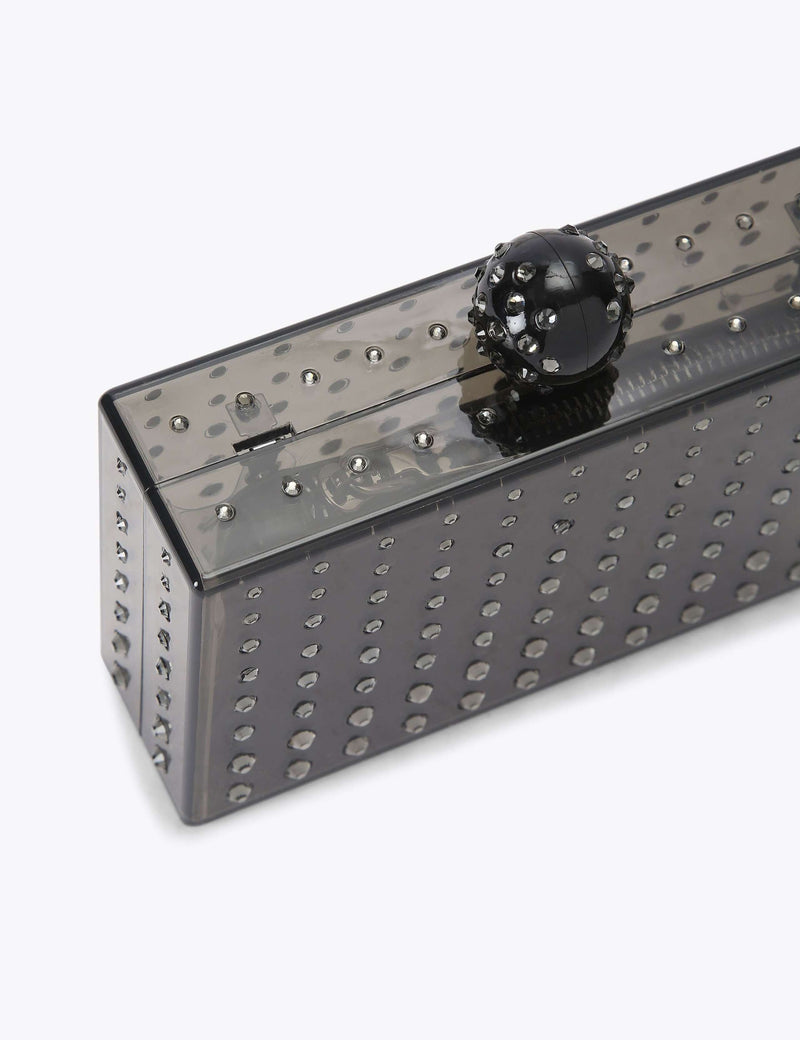 Carvela embellished clutch bag in smoked perspex with crystal details - British product