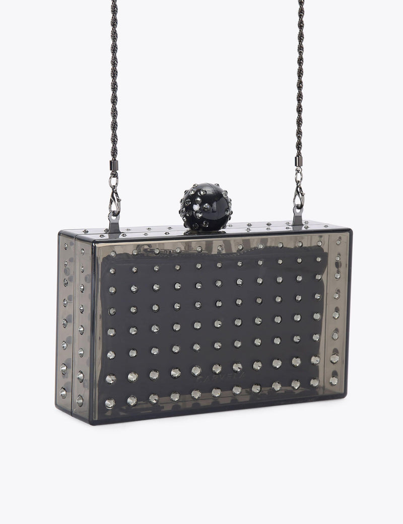 Carvela embellished clutch bag in smoked perspex with crystal details - British product