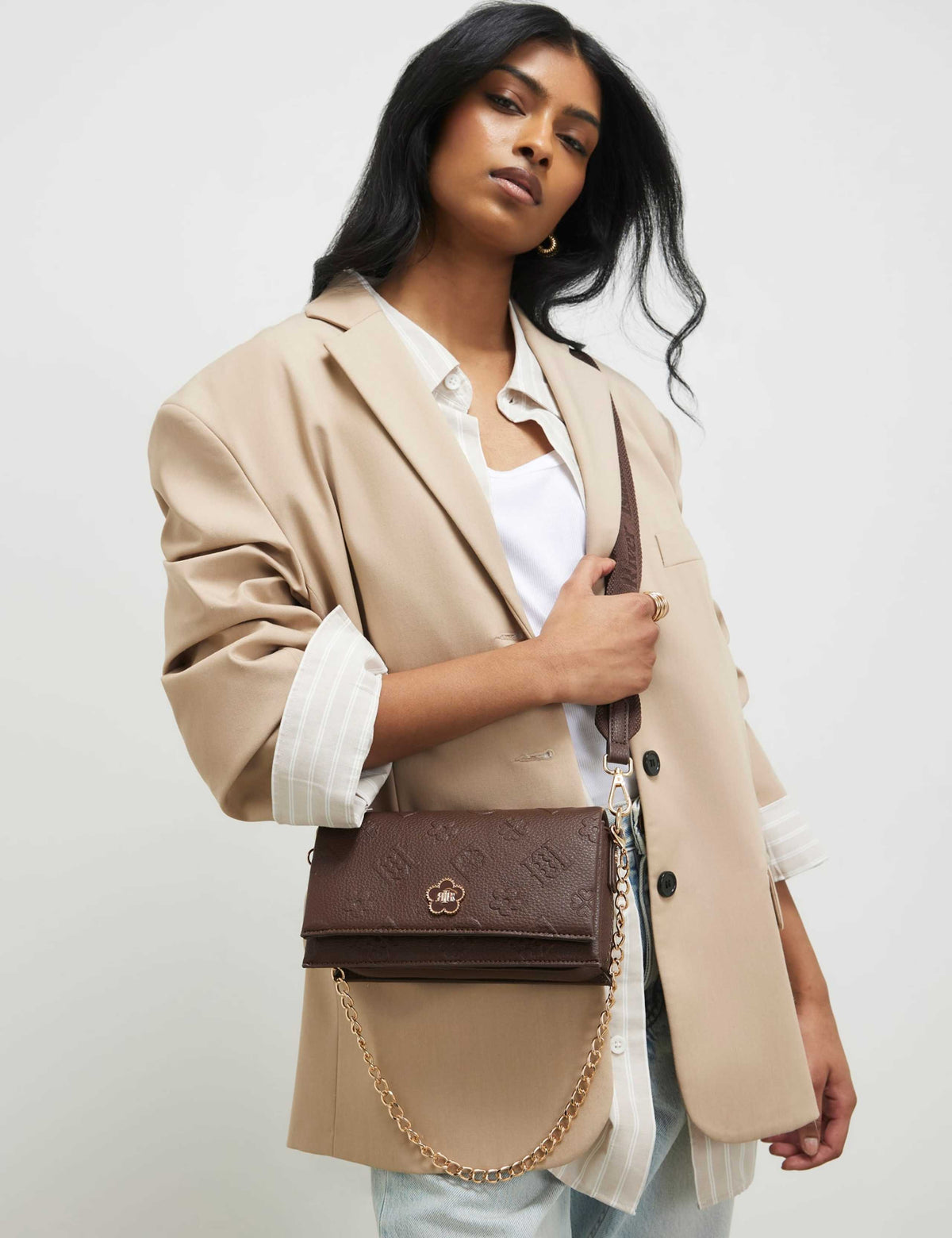 River Island embossed cross body bag chain strap, UK version
