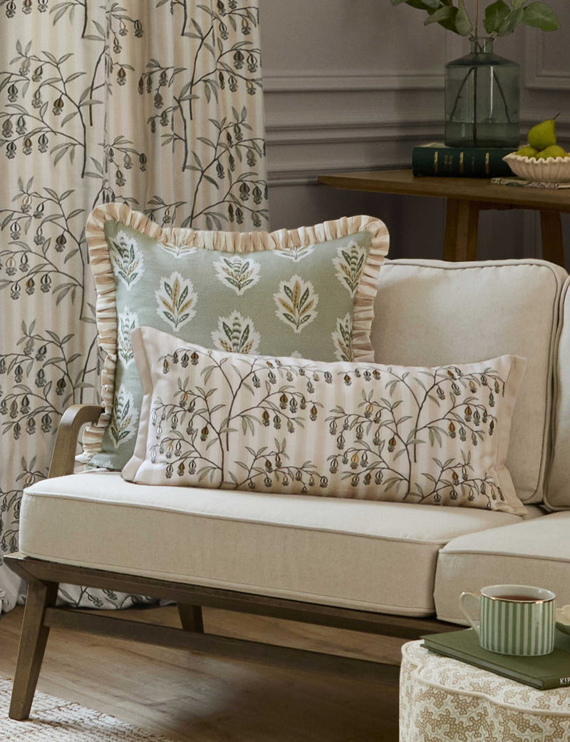 Sanderson embroidered Chinese lanterns scatter cushion (British brand)