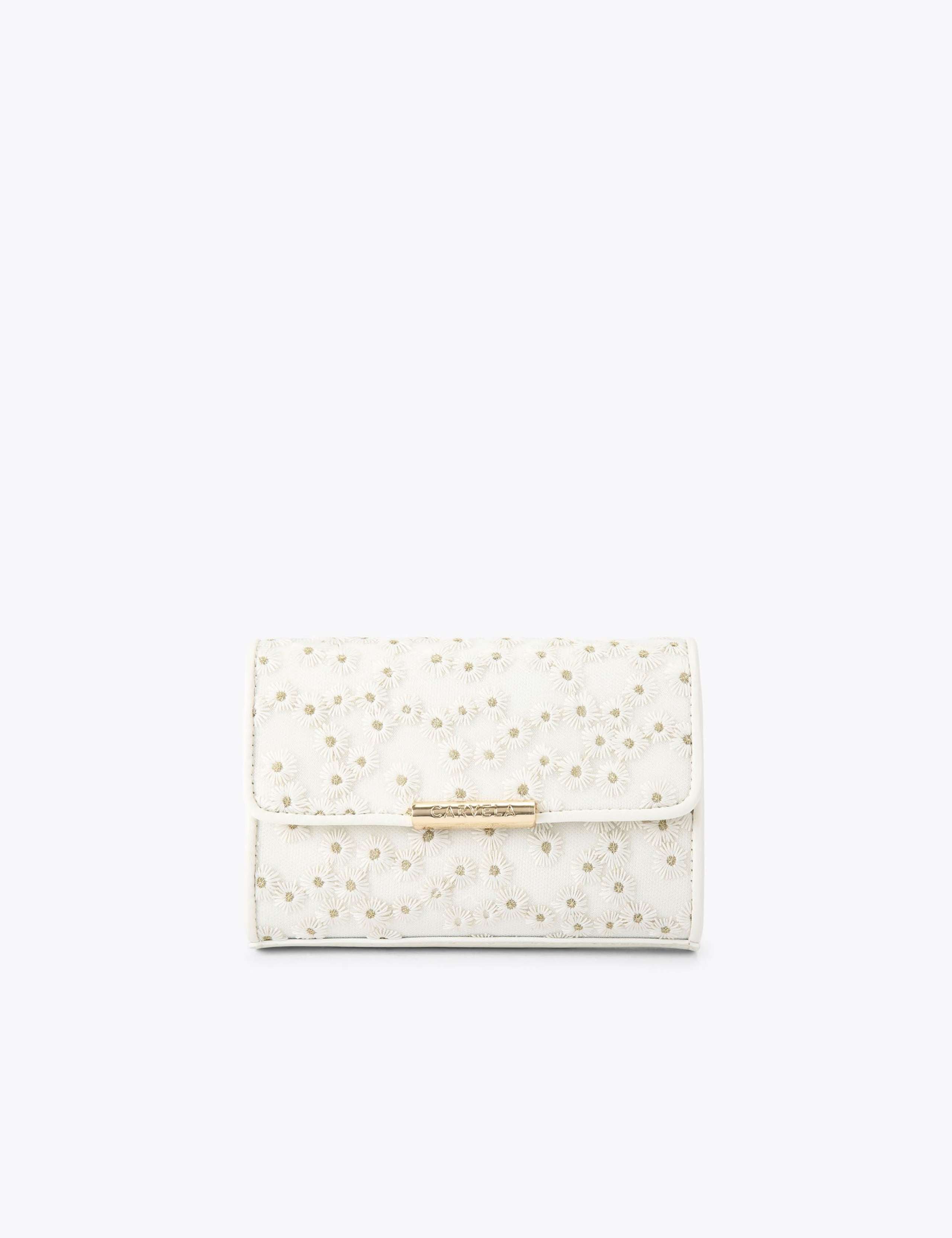 Carvela embroidered daisy chain strap clutch bag, imported from the UK