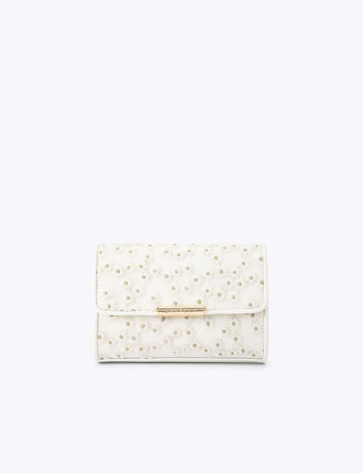 Carvela embroidered daisy chain strap clutch bag, imported from the UK