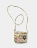 Embroidered raffia bag with polyester and metal, imported from the UK