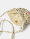 Embroidered raffia bag with polyester and metal, imported from the UK