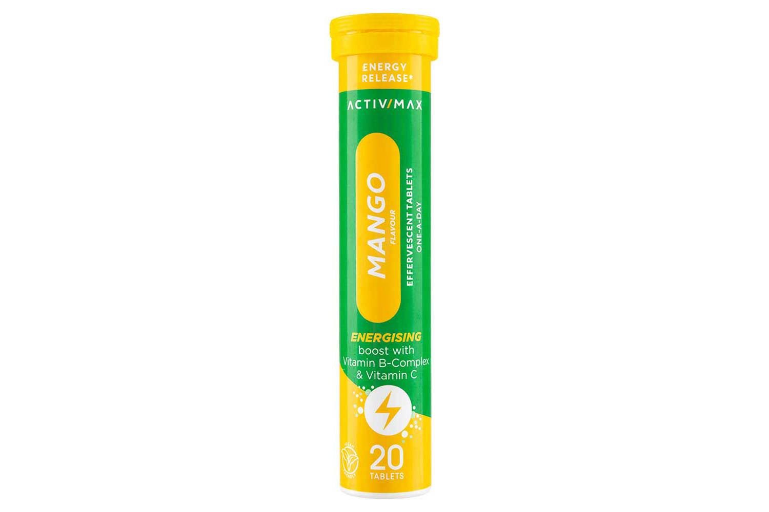 Effervescent vitamin B tablets with mango flavour, UK version
