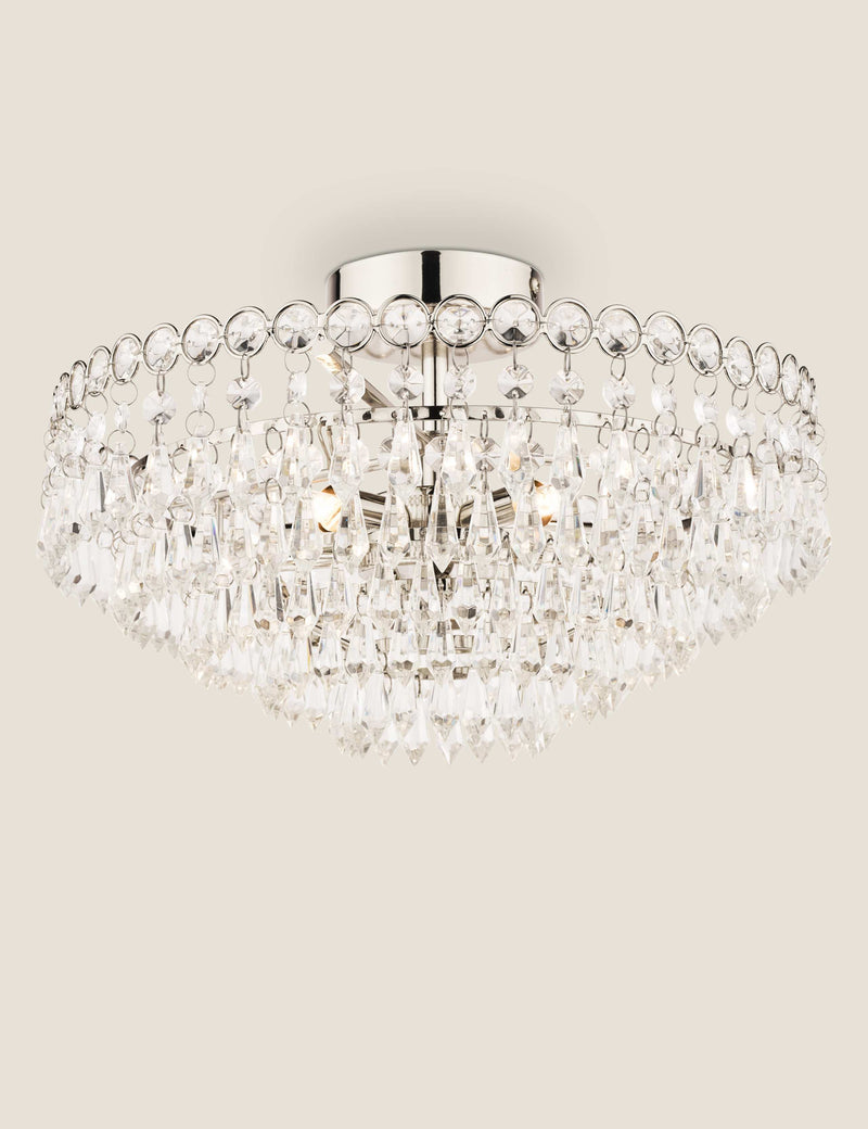 Laura Ashley Enid glass chandelier with crystals and nickel frame, UK version