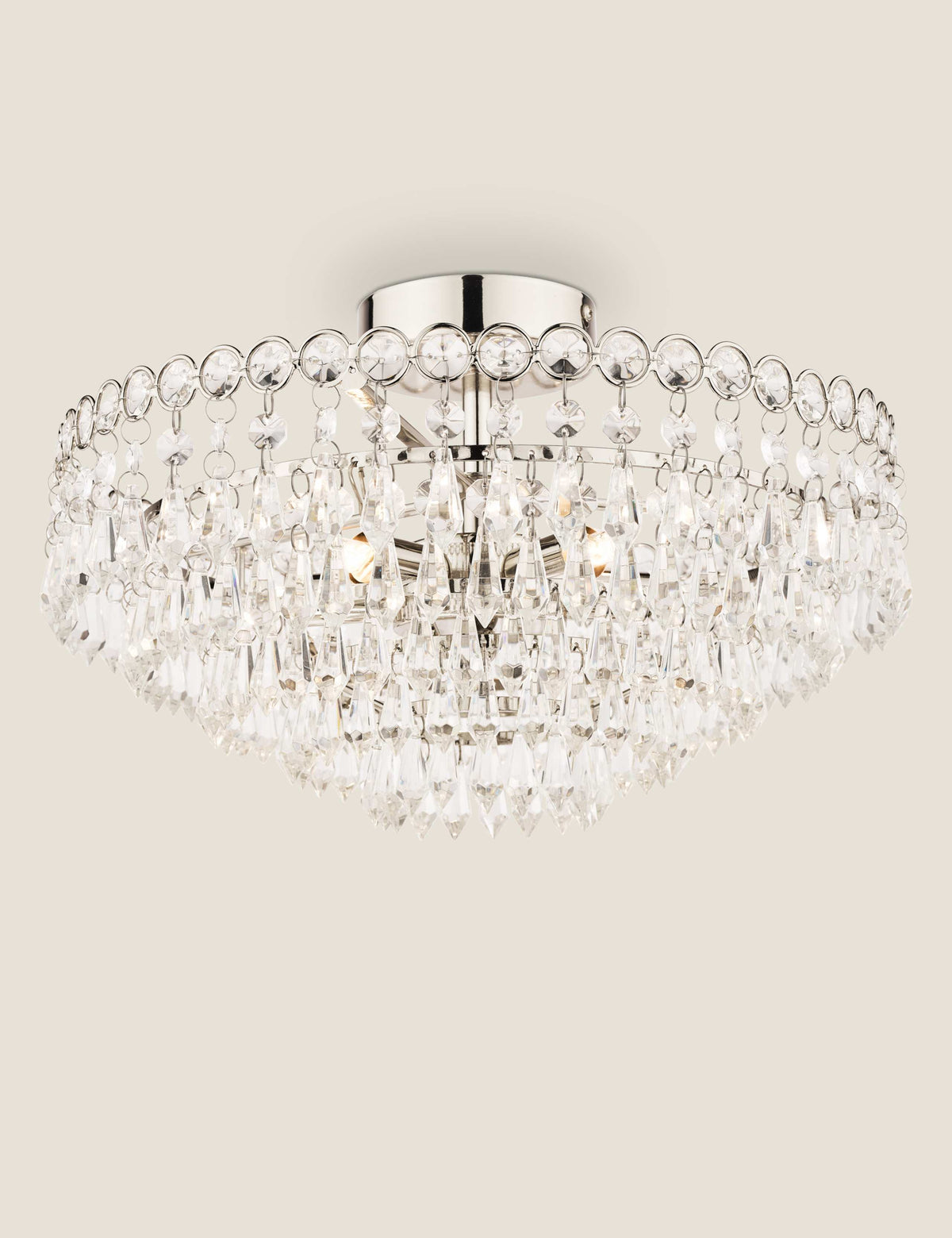 Laura Ashley Enid glass chandelier with crystals and nickel frame, UK version