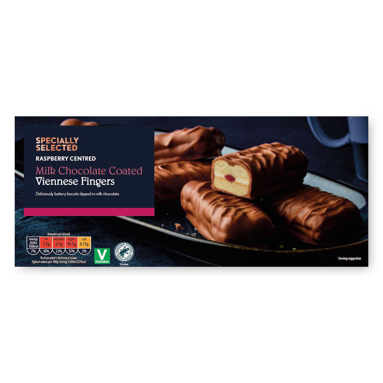 Raspberry Viennese fingers 120g, imported from the UK
