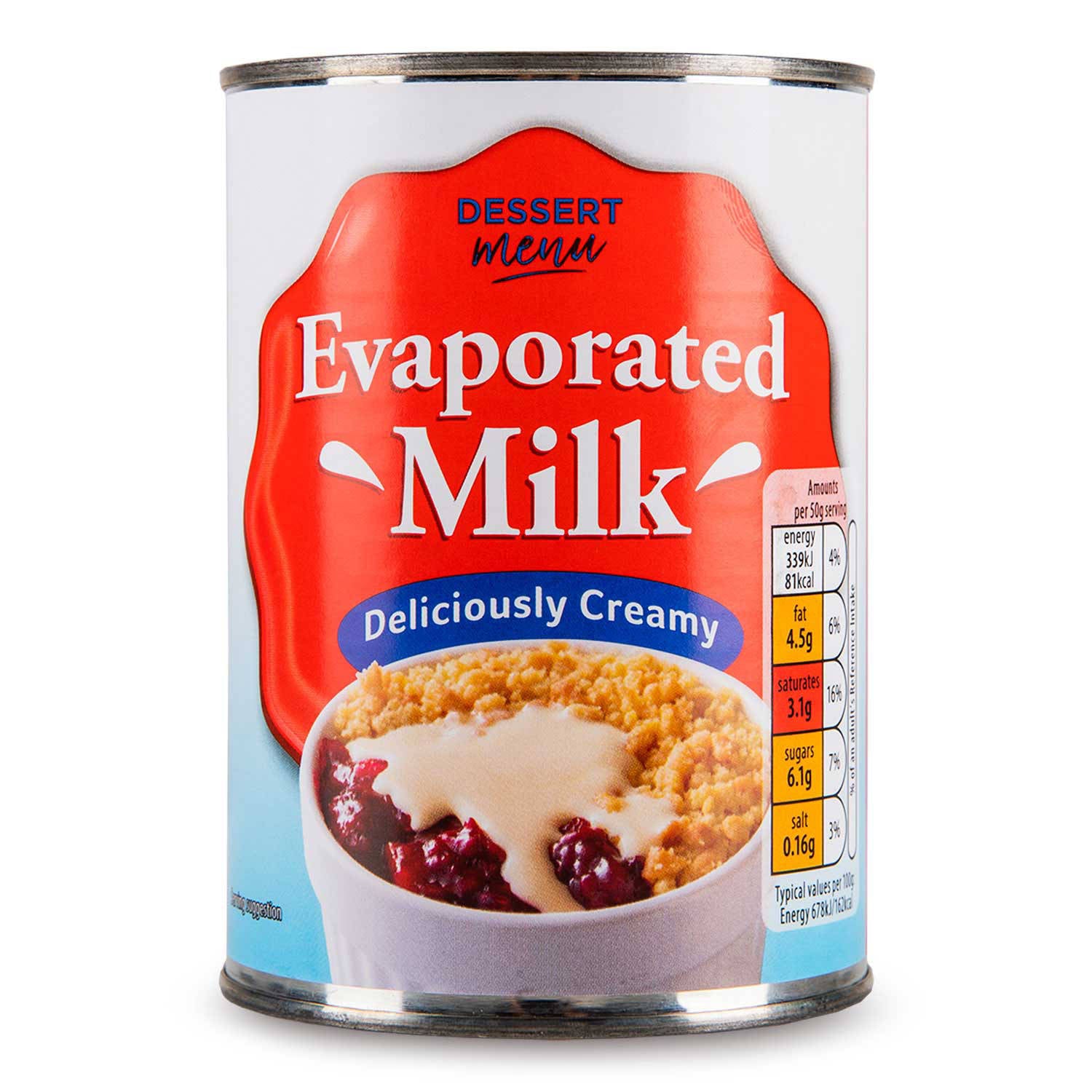 Canned evaporated milk in a tin, imported from the UK