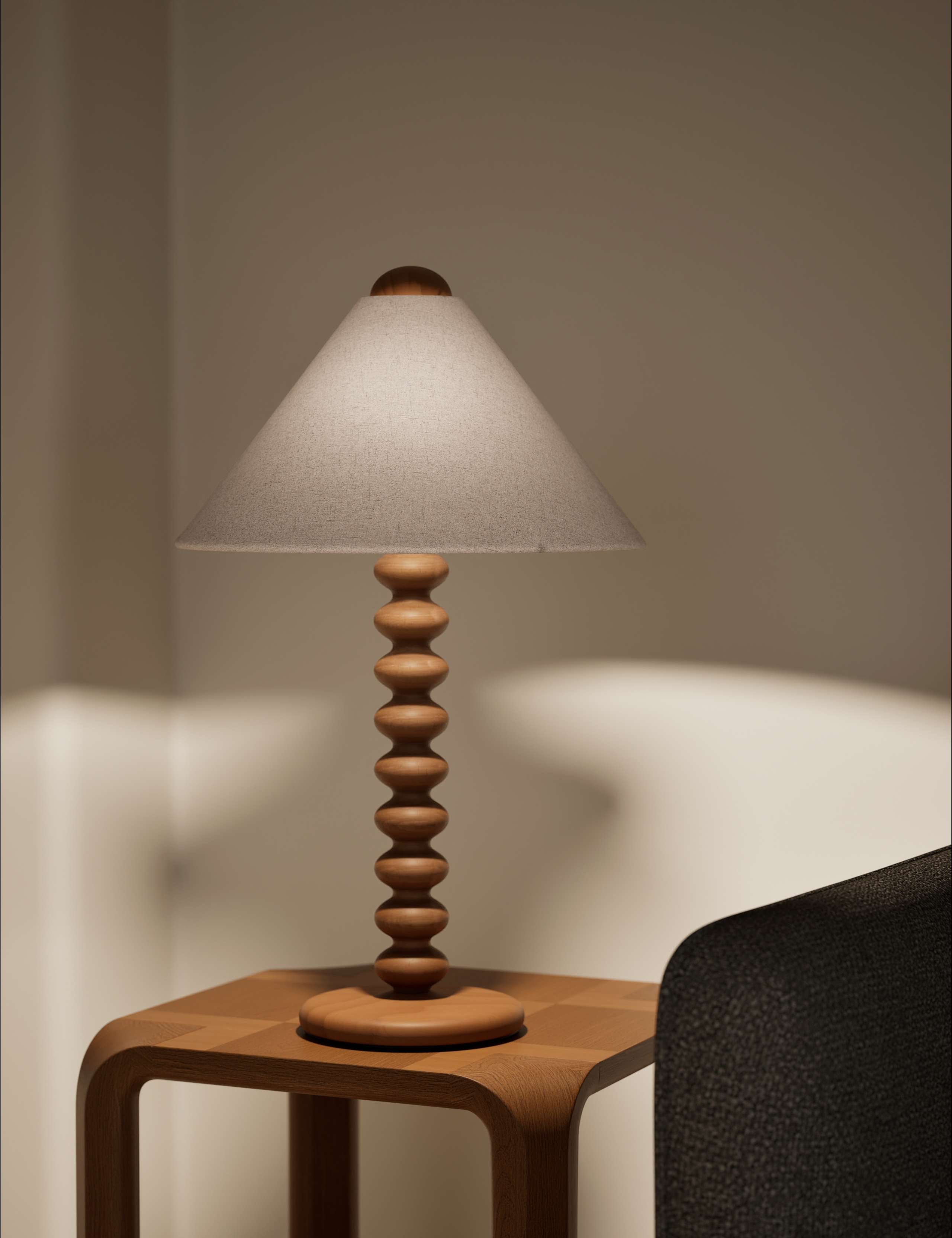 Evelyn wooden bobbin table lamp 50.5cm - British product