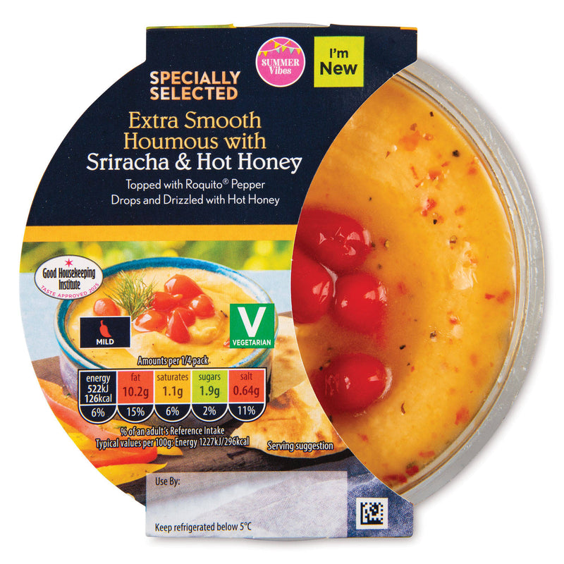 Extra smooth houmous with Sriracha and hot honey (British brand)