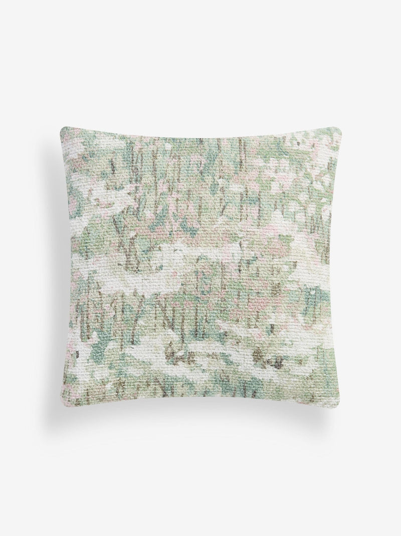 Sage green abstract floral print cushion, 50x50cm, imported from the UK