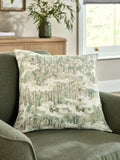 Sage green abstract floral print cushion, 50x50cm, imported from the UK
