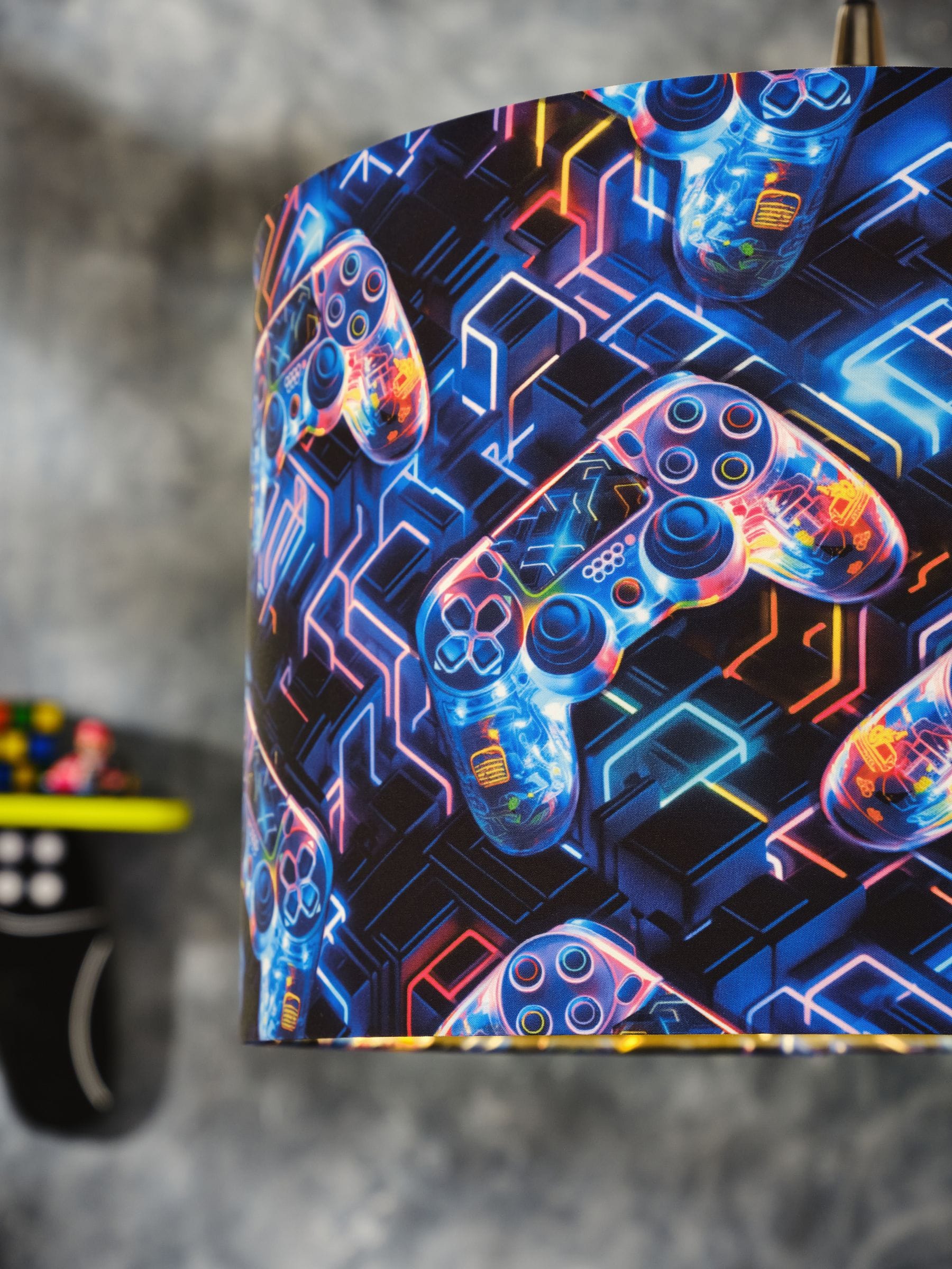 Blue Gamer easy fit lamp shade in gamer design, UK version