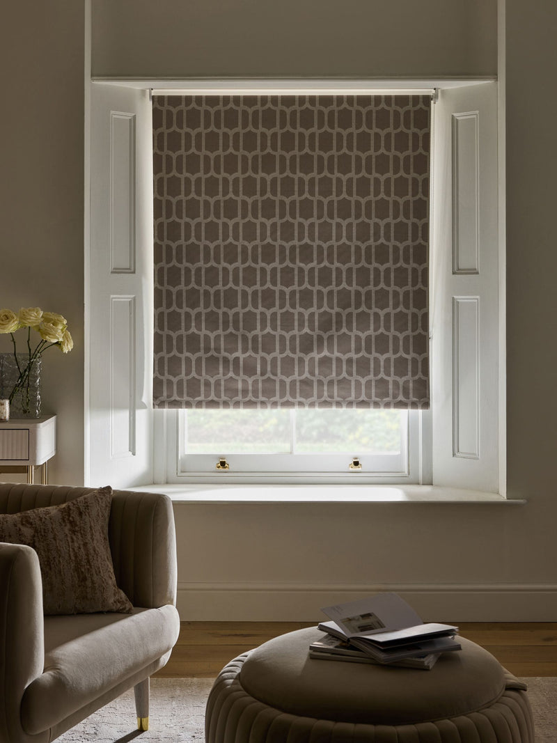 Mink natural geometric print roller blind - British product