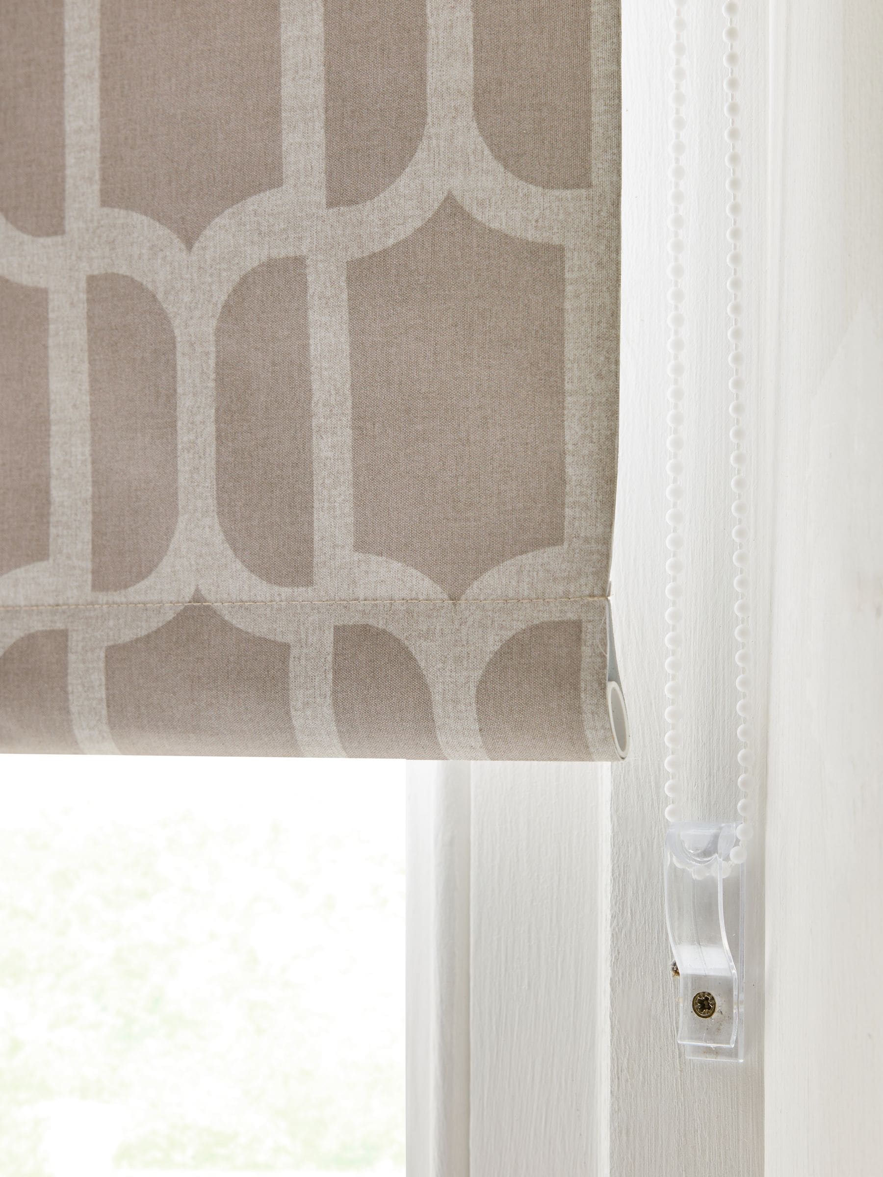 Mink natural geometric print roller blind - British product