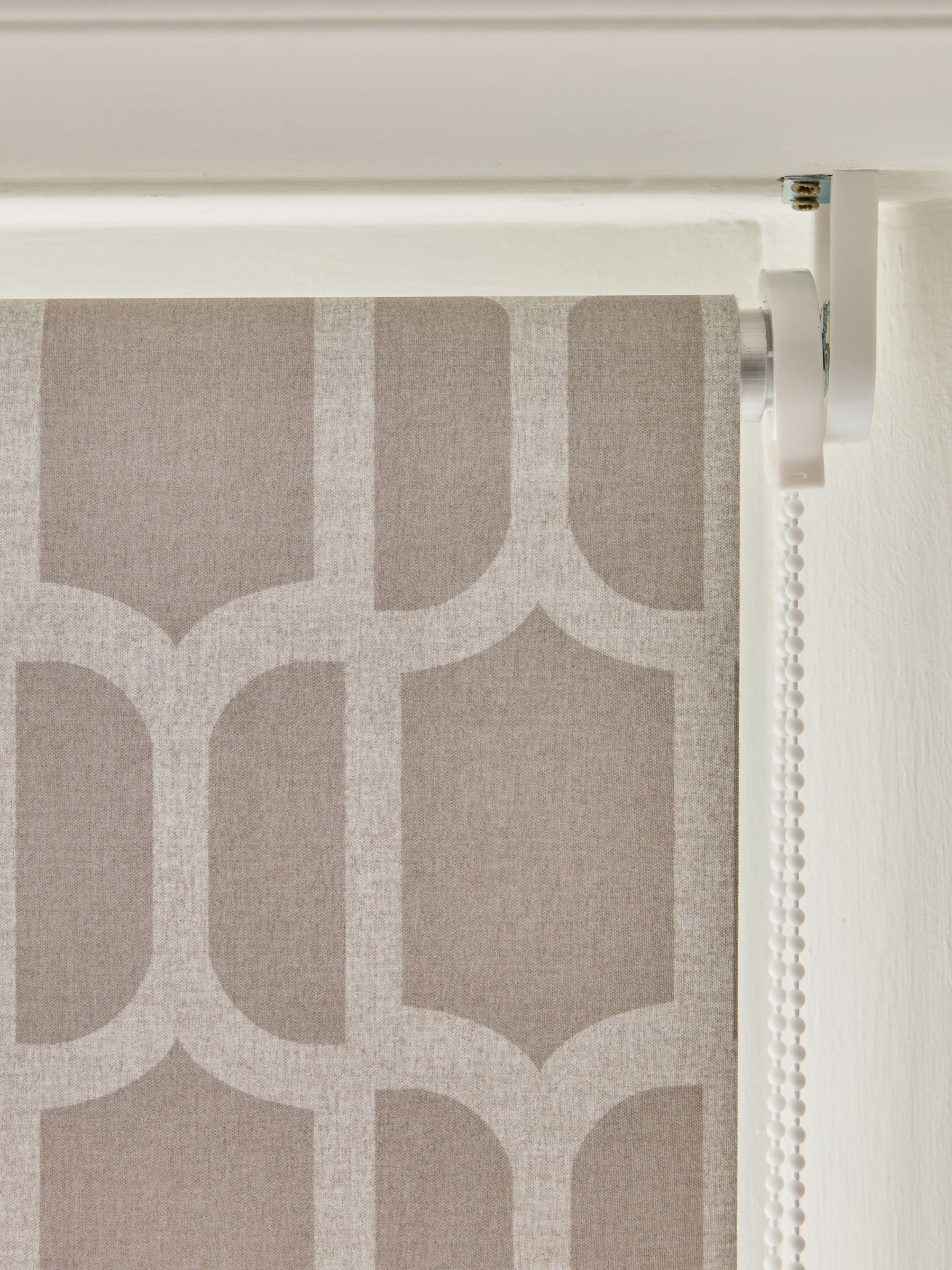 Mink natural geometric print roller blind - British product