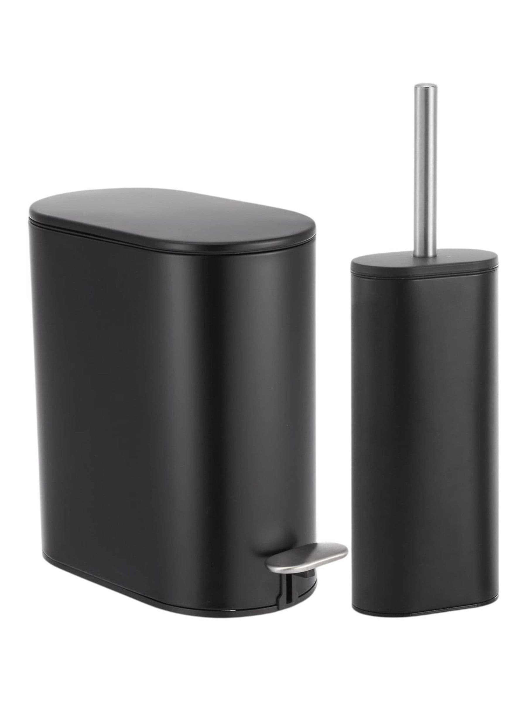 Showerdrape Black Fortuna 5L bathroom pedal bin and toilet brush set (British brand)