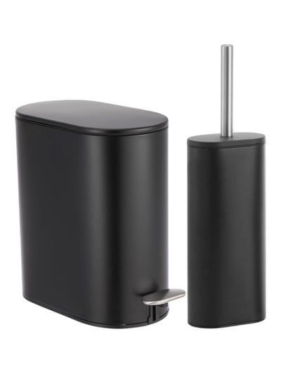 Ensemble de poubelle à pédale et brosse de toilette noirs Showerdrape Fortuna 5L à fermeture douce