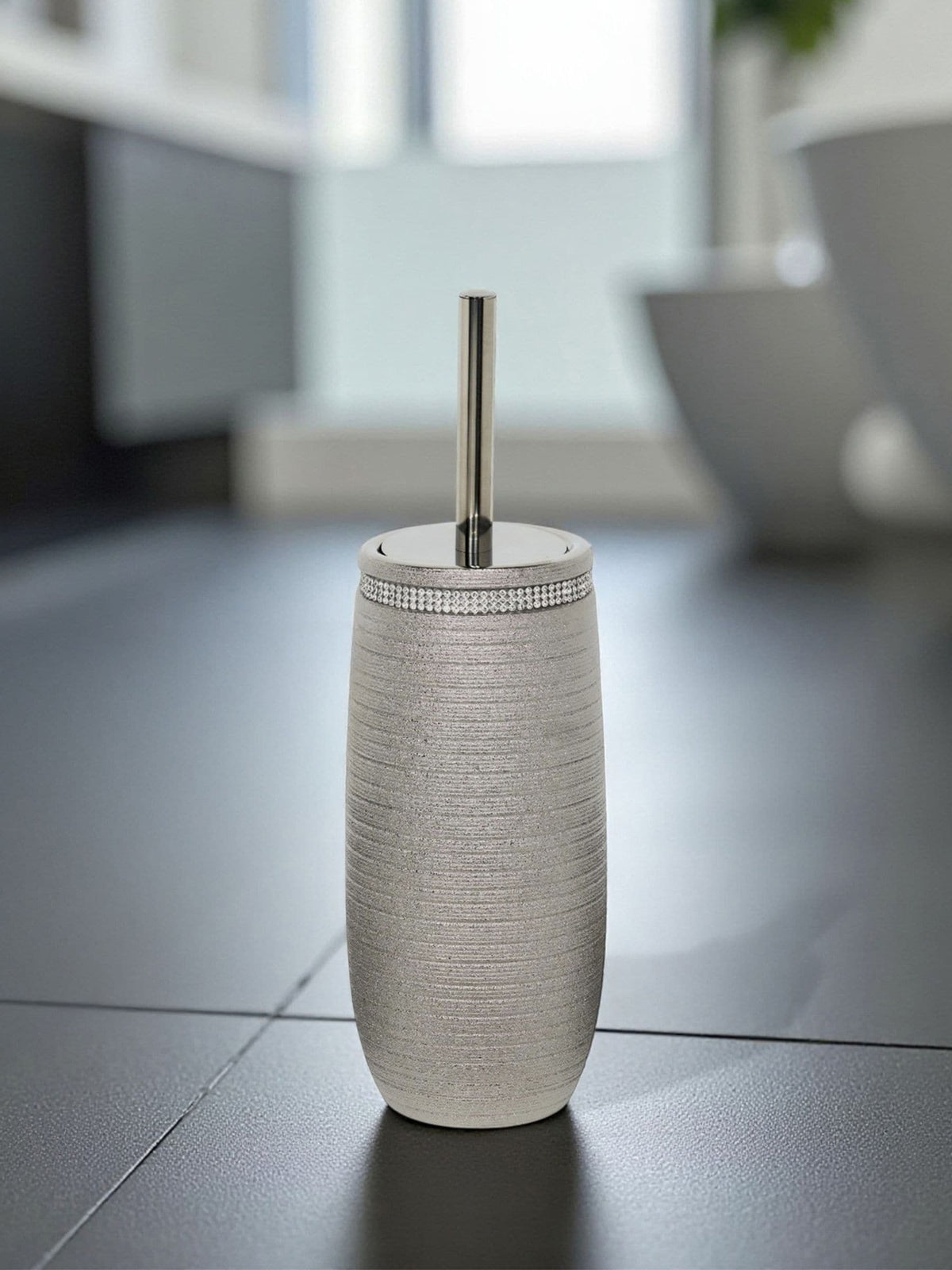 Showerdrape Silver Pzazz diamante toilet brush holder - British product