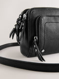 Black double zip cross body bag with adjustable strap, imported from the UK