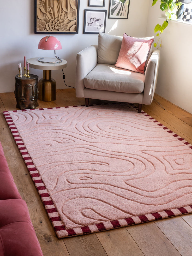 Rockett St George Pink Retro Curve Wool Tufted Rug
