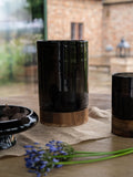 Libra Interiors Black Noir Glass Votive Vase with Wooden Base 31.5cm, UK version