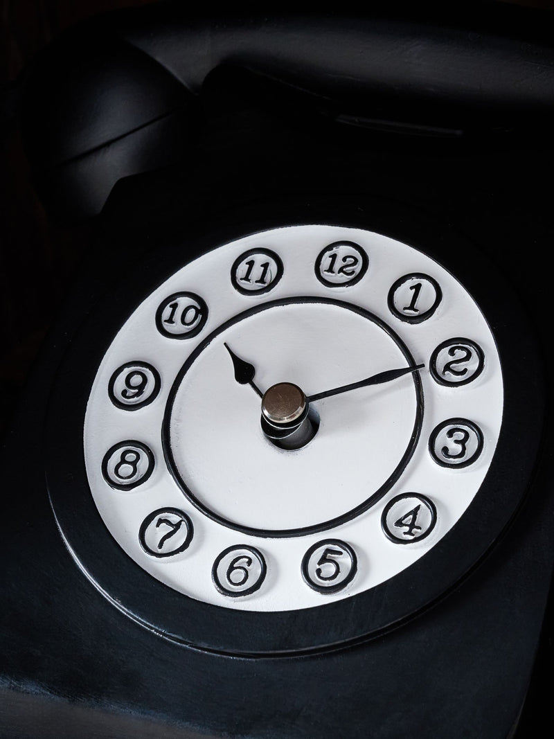 Black retro phone mantel clock - British product