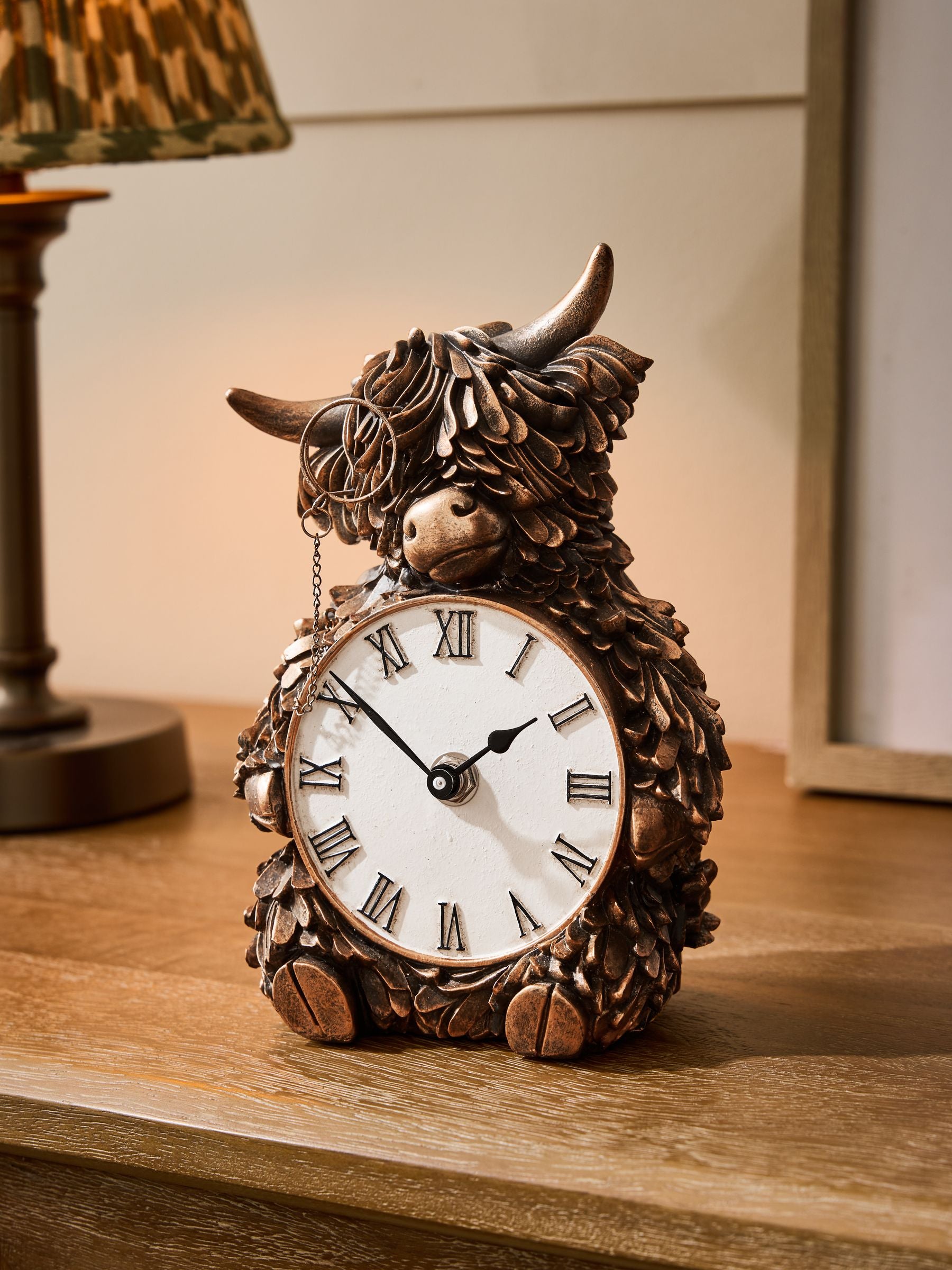 Bronze Hamish mantel clock with monocle - British product