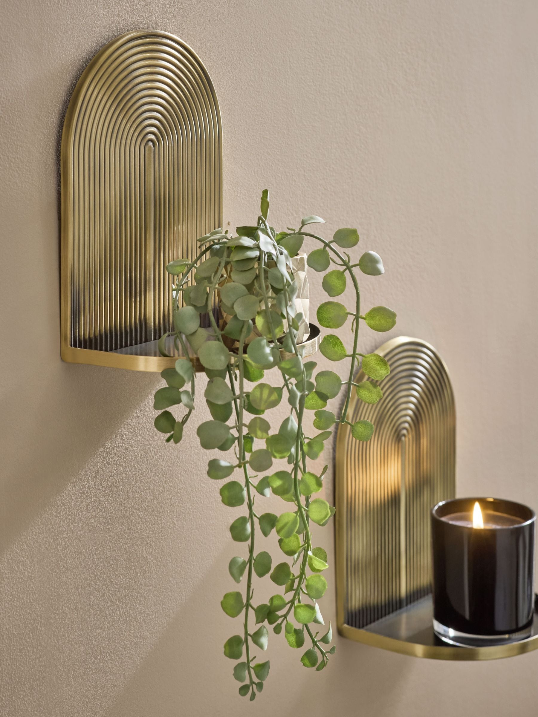 Gold display shelves set of 2 with Art Deco design (British brand)