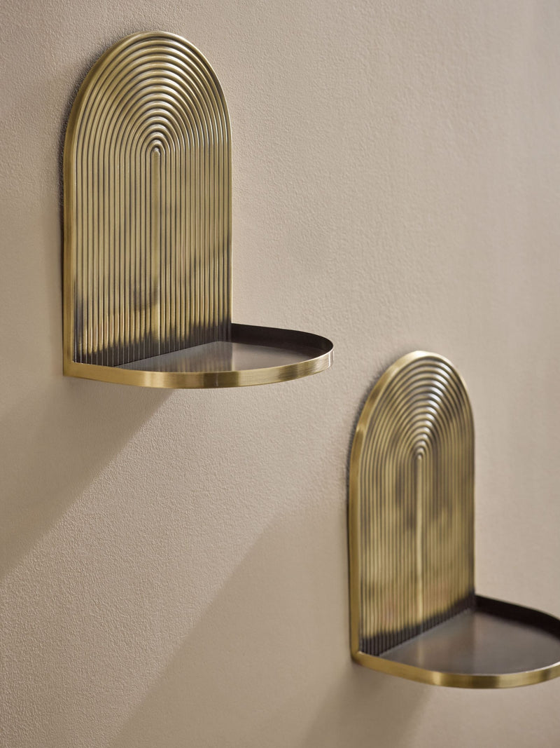 Gold display shelves set of 2 with Art Deco design (British brand)