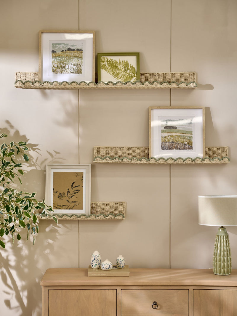 Sage green woven scallop picture shelf (British brand)