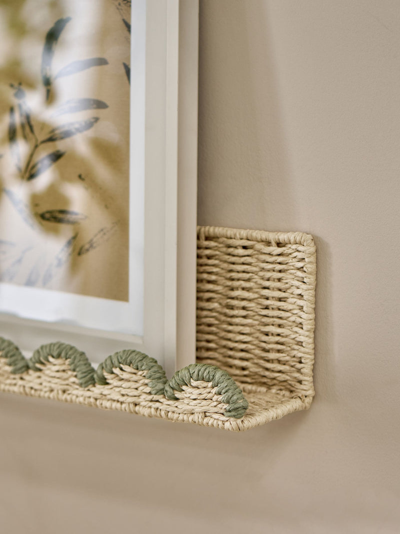 Sage green woven scallop picture shelf (British brand)