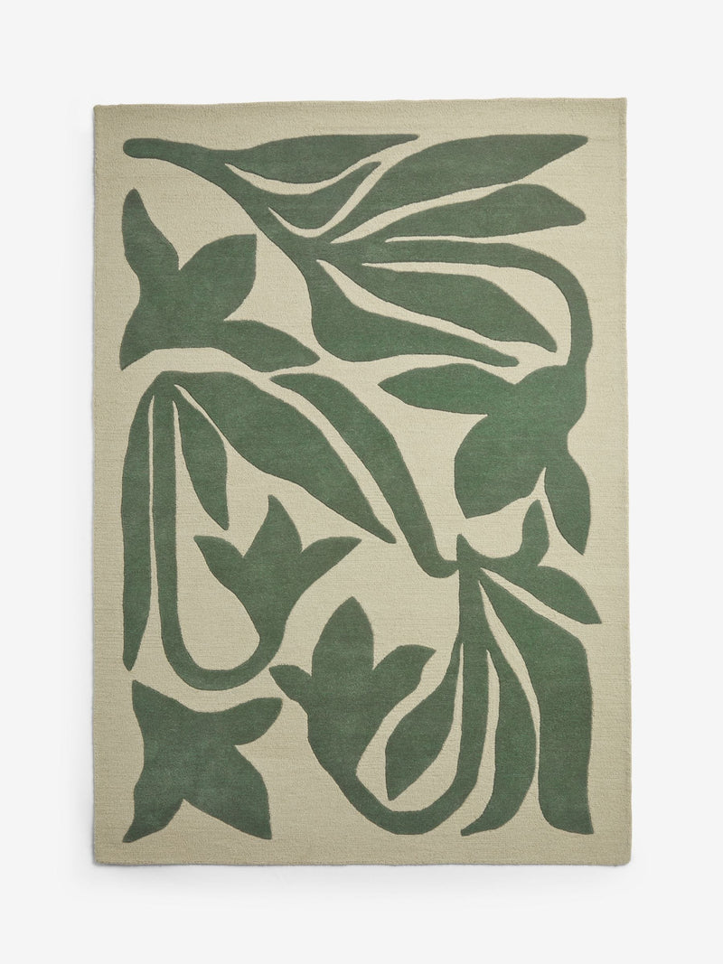 French Connection green abstract leaf wool tufted rug, imported from the UK
