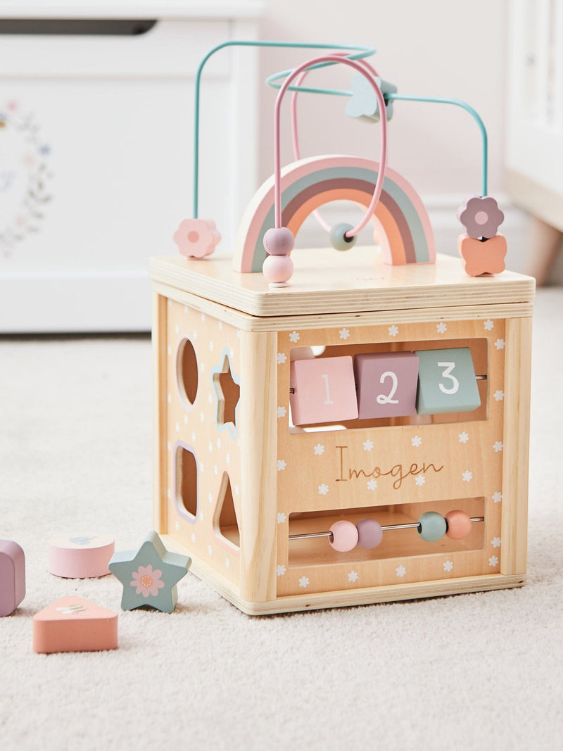 My 1st Years personalised pink wooden activity cube - British product