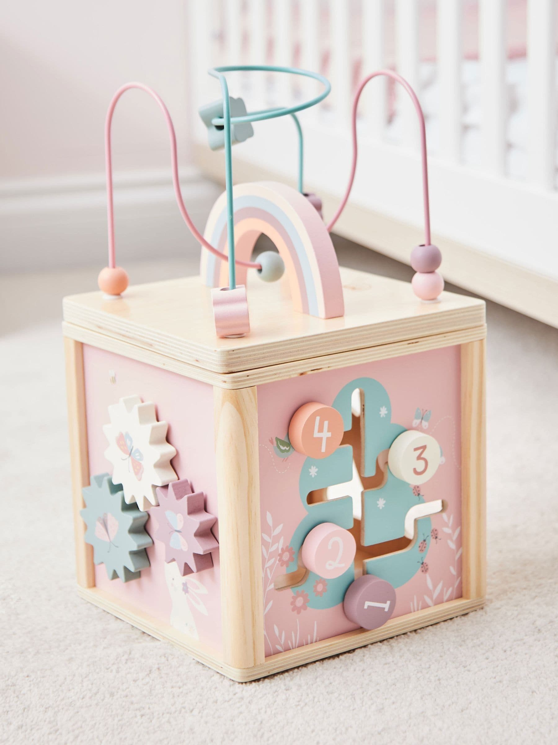 My 1st Years personalised pink wooden activity cube - British product
