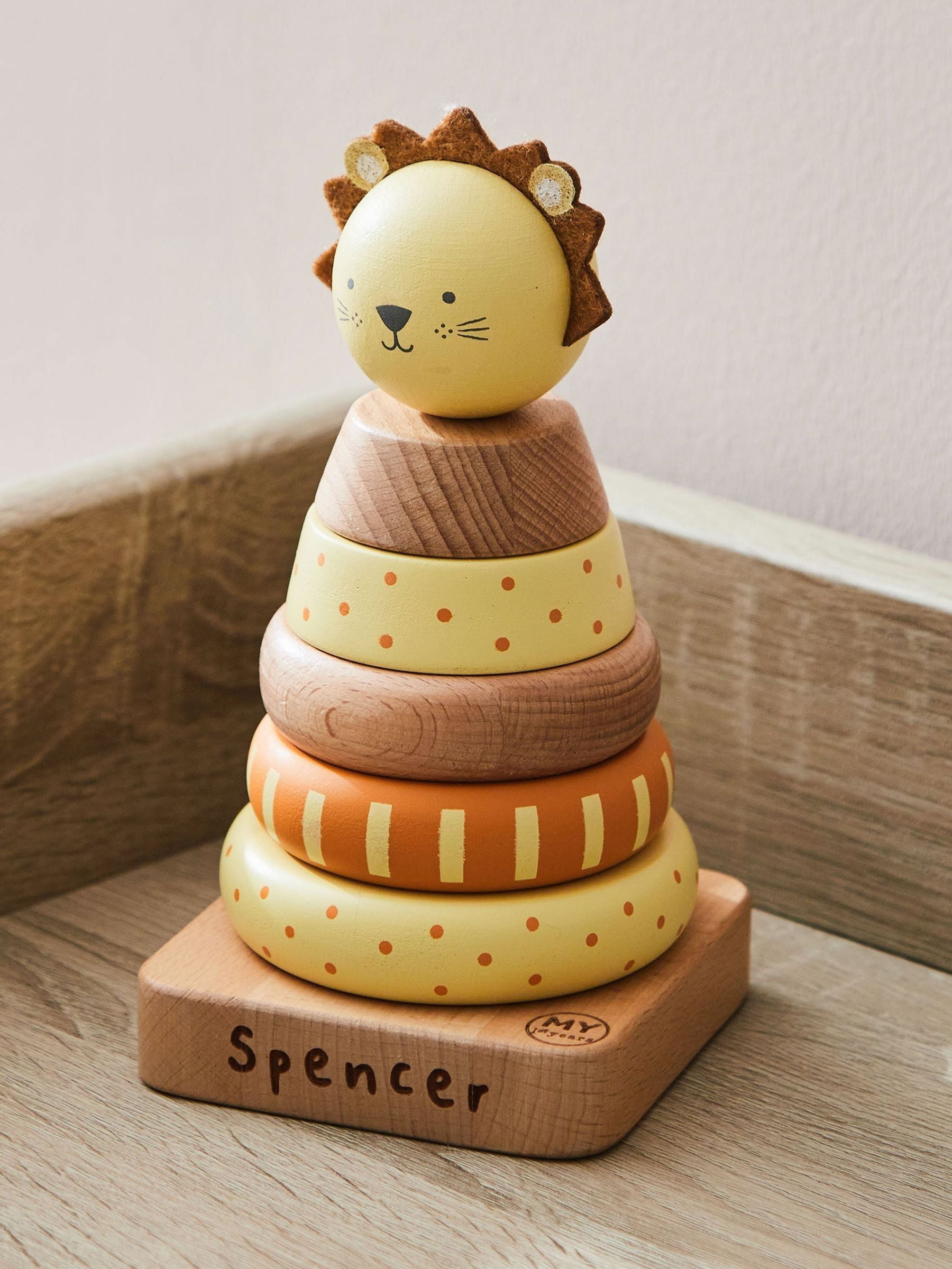 My 1st Years personalised wooden lion stacker toy, imported from the UK