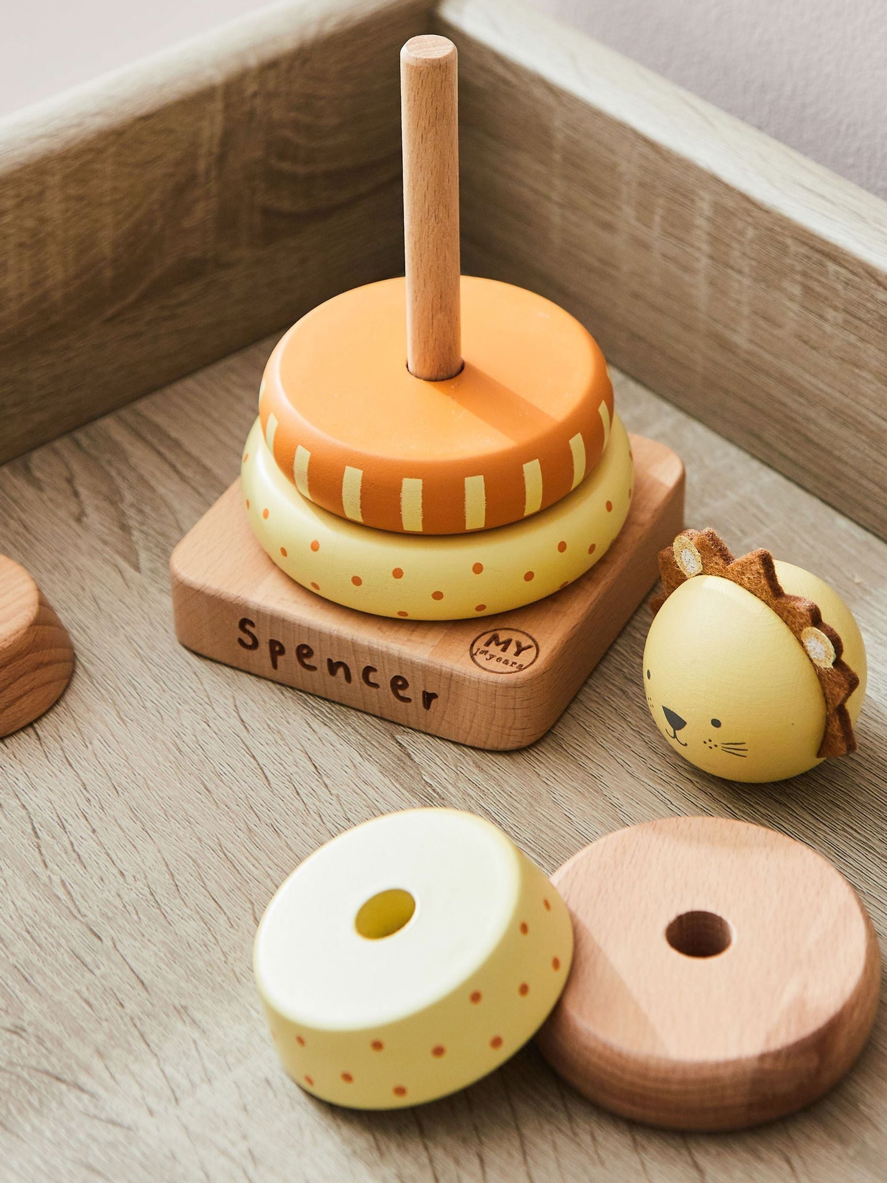 My 1st Years personalised wooden lion stacker toy, imported from the UK