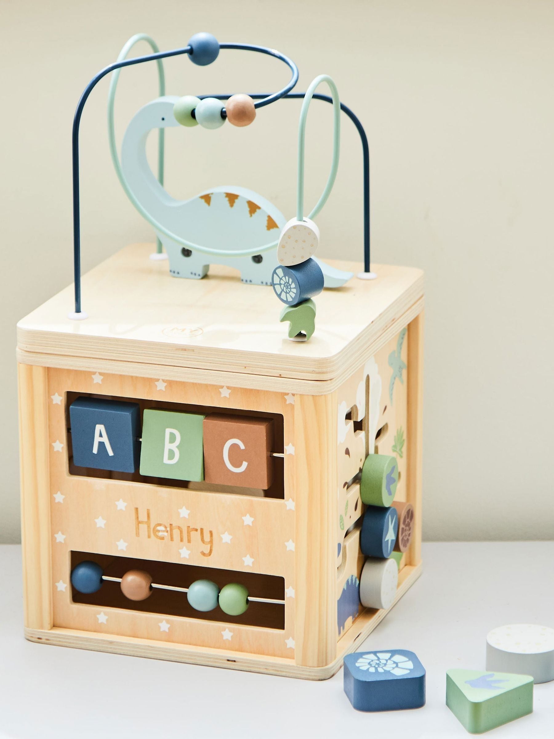 My 1st Years personalised dinosaur wooden activity cube, UK version